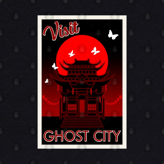 Visit Ghost City retro travel poster by Antares Versatile Arts